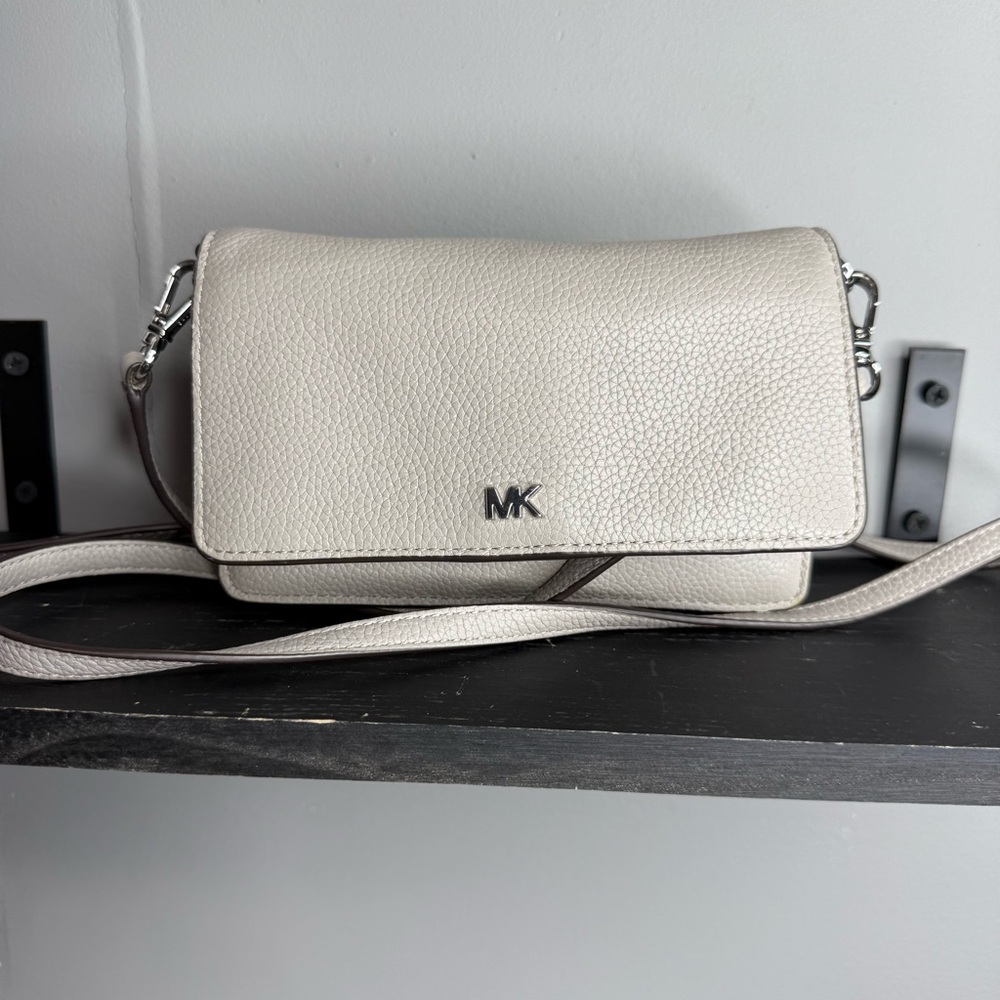 Michael Kors Jet Set Travel Large Crossbody Wallet Gray Leather Phone Bag